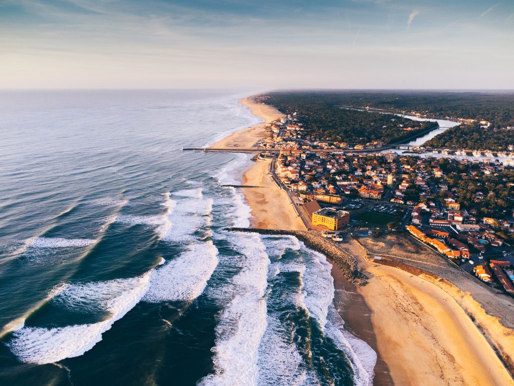 Prise de vue aérienne de Capbreton, plage du santocha.